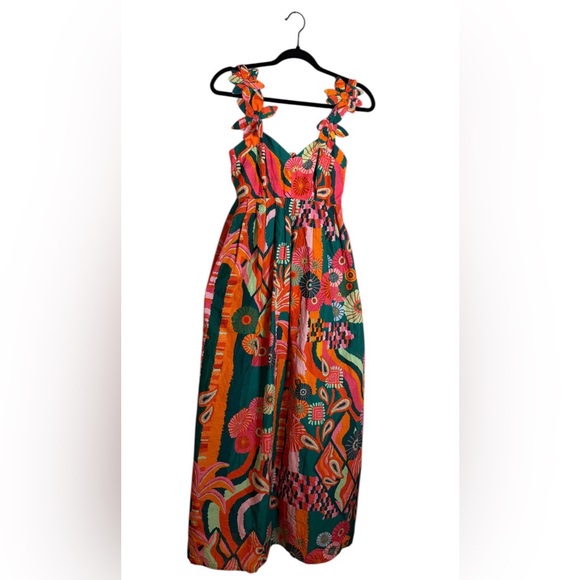 Farm Rio x Anthropologie Pleated Palm Midi Dress Floral S Petite NWT - Picture 6 of 12